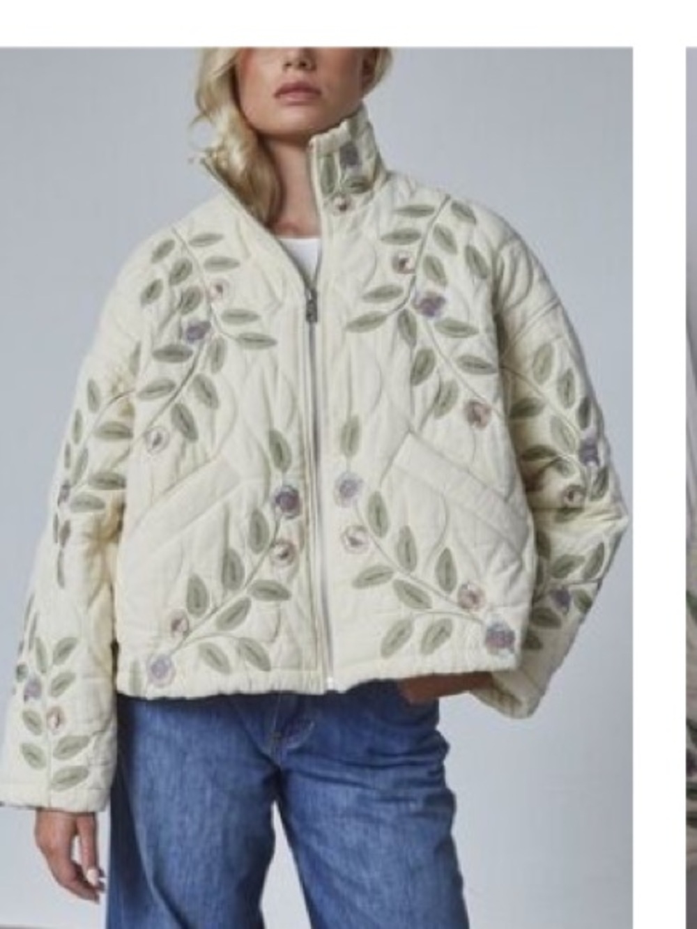 Blank NYC embroidered floral leafy jacket